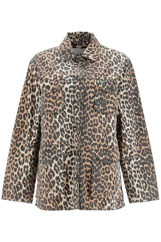 cozy women's coatsGanni Women's Leopard Print Canvas Overshirt