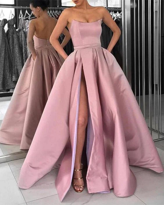 Off-The-Shoulder DressStrapless Bodice Corset Long Satin Leg Split Evening Dresses Prom Dress  gh2121