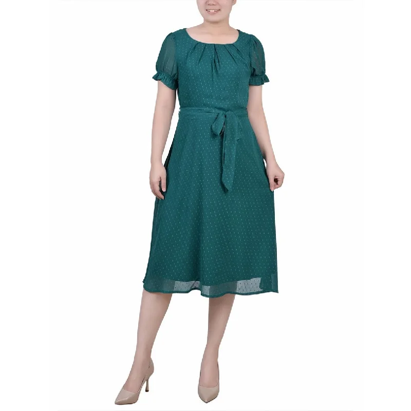 women's trendy dressesNY Collection Womens Petites Chiffon Swiss Dot Midi Dress