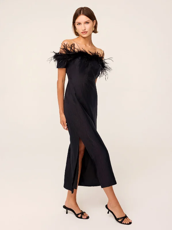 women's bespoke dressesVivien Black Feather Midi Dress