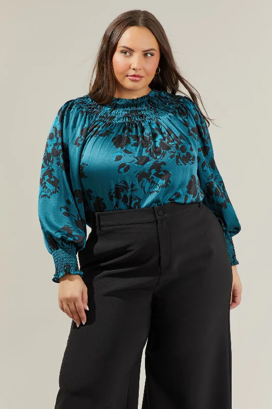 women's tops for those who want to create outfits that are both trendy and timelessSammy Floral Bonsoir Smocked Raglan Sleeve Blouse Curve