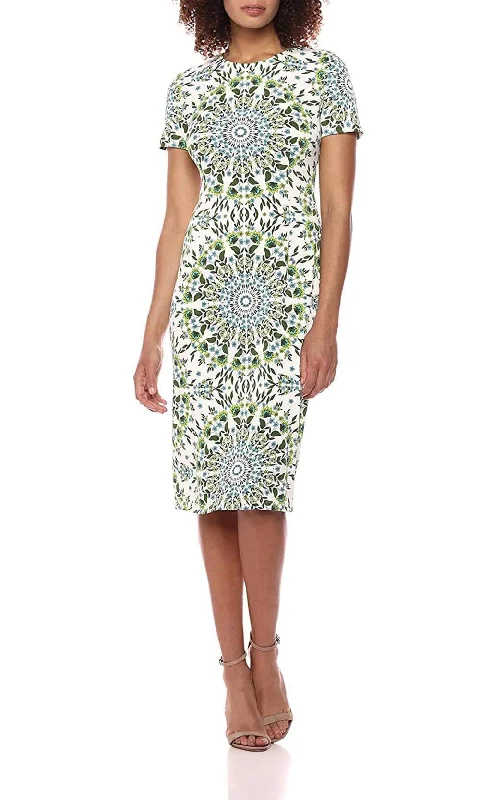 Body-Hugging DressLondon Times - Floral Mandala Print Midi Dress T2918MSC