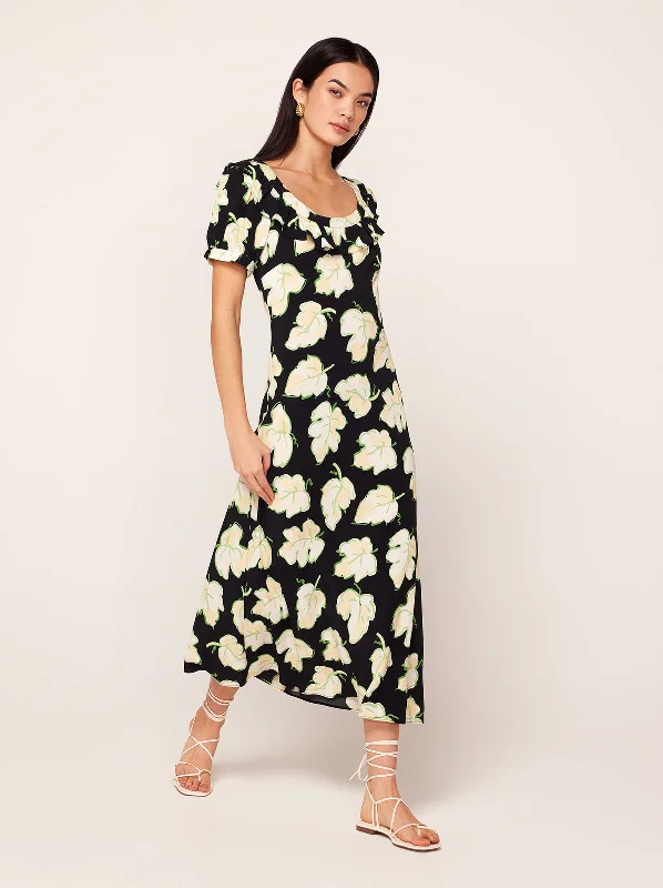 women's sheath dressesHilda Black Vine Leaf Midi Dress