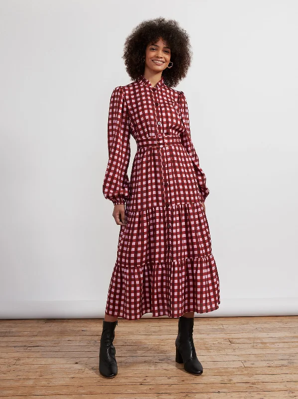 Bell-Sleeve DressLori Pink Check Midi Dress