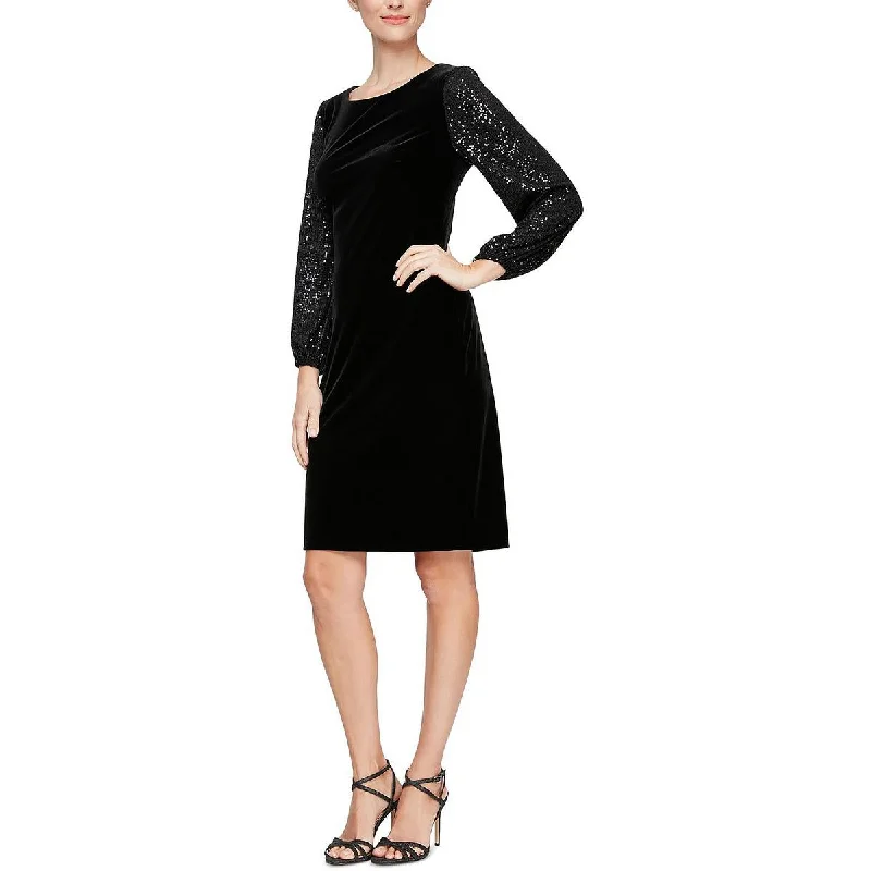 women's travel dressesAlex Evenings Womens Velvet Sequined Sheath Dress