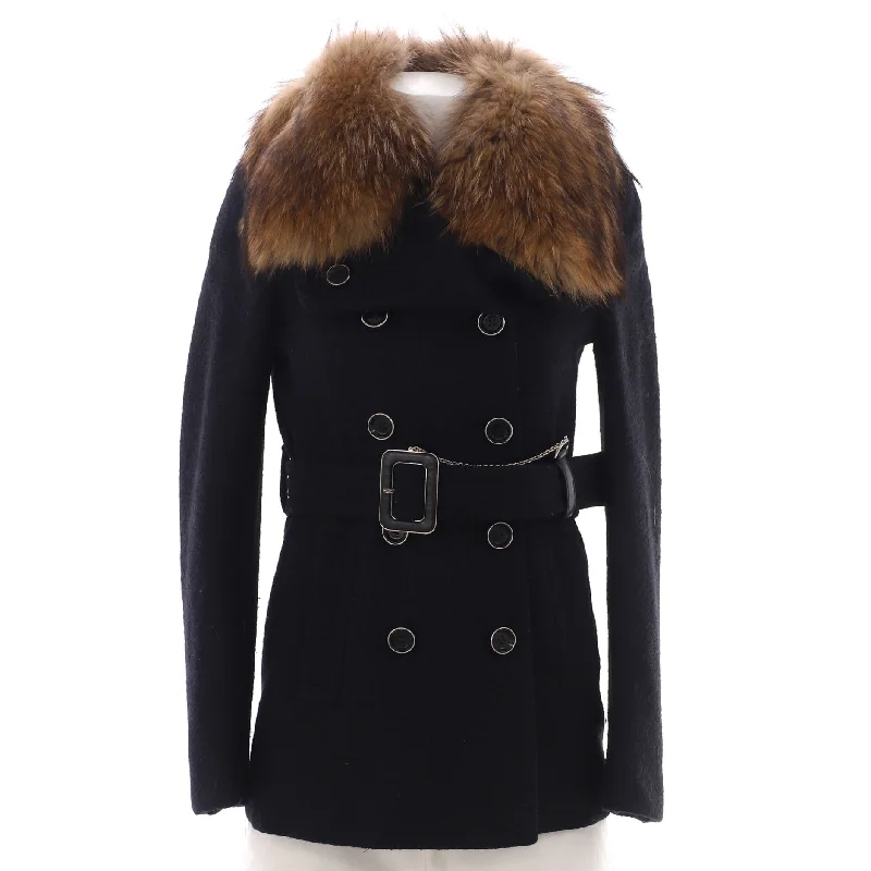 women's coats made in ethical factoriesWomen's Double Breasted Belted Chain Peacoat Wool with Fur