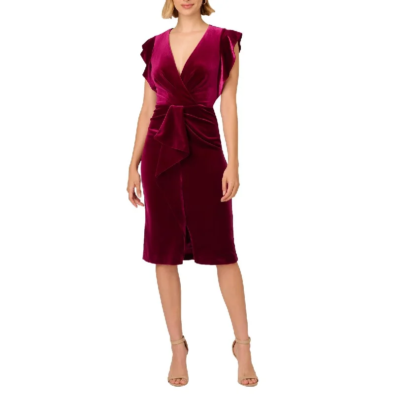 women's business casual dressesAdrianna Papell Womens Velvet Surplice Midi Dress