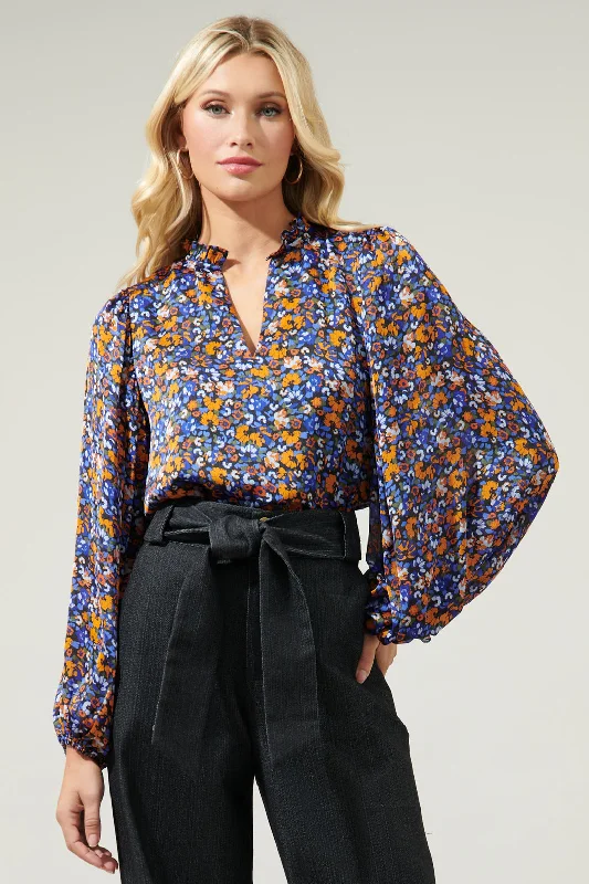 women's tops for those who love to shop for unique findsBegonia Floral Shimmy Balloon Sleeve Top