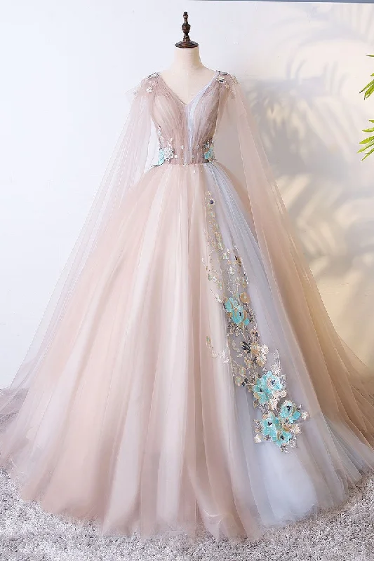 Wedding DressChampagne Tulle Long Prom Dress,Champagne Tulle Evening Dress gh2129