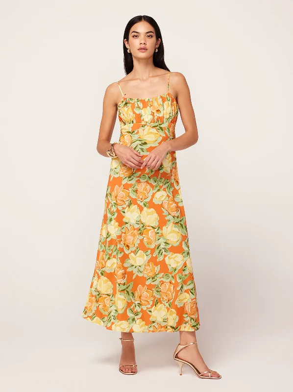 Animal Print DressVelma Apricot Painted Floral Print Midi Dress