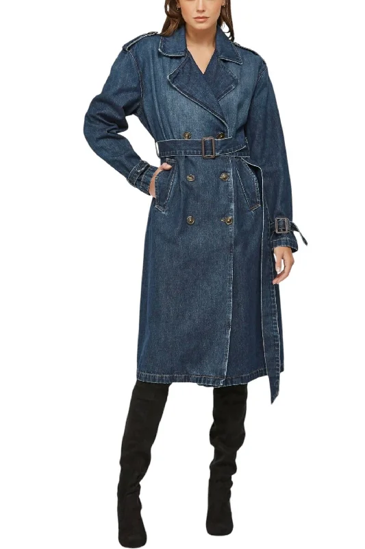 women's coats with floral printsClassic Trench Coat In Denim