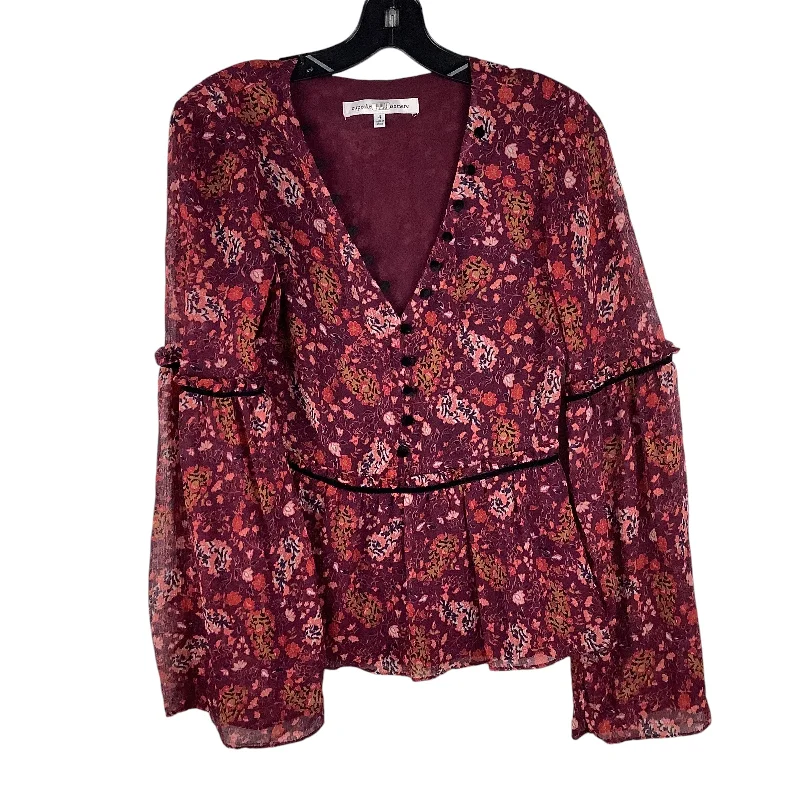 women's tops with asymmetrical designsTop Long Sleeve By Cupcakes And Cashmere In Floral Print, Size: 4