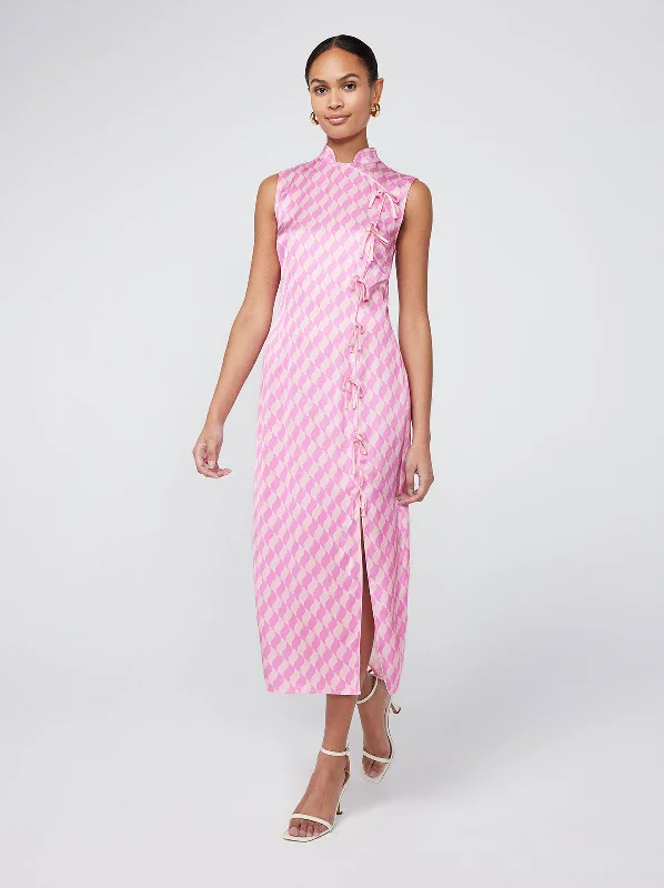 Elegant DressVirginia Pink Wavy Tile Midi Dress