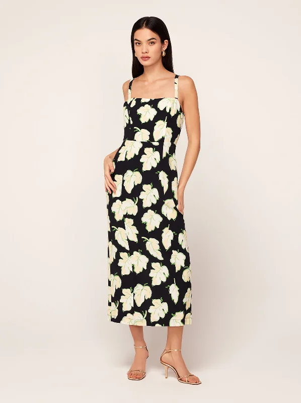 women's high-low dressesUrsula Black Vine Leaf Midi Dress