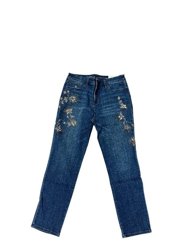 women's denim jeans with embroidered back pocketsJeans Cropped By Chicos In Blue Denim, Size: 10