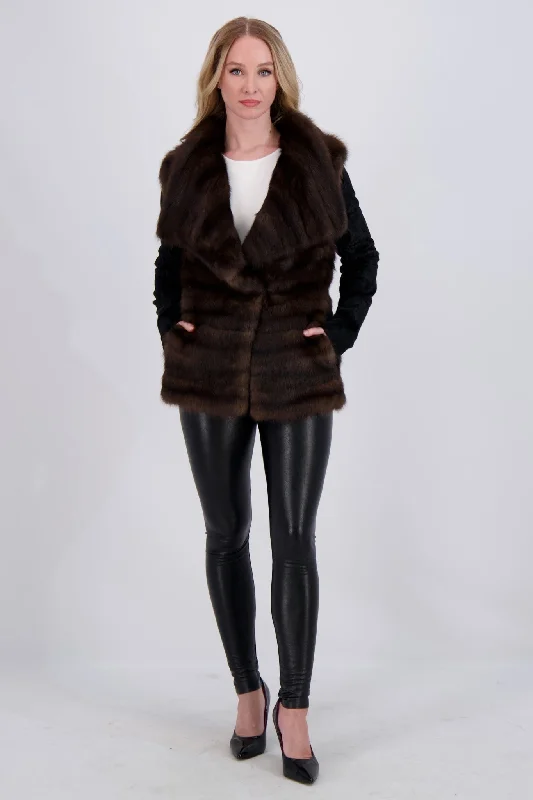 women's coats for those who value both style and comfortHORIZONTAL SABLE JACKET WITH LAMB SLEEVES