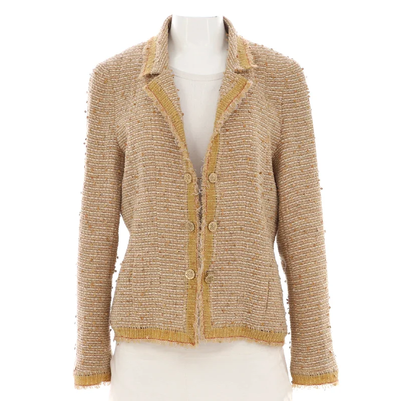 chic women's coats for winterWomen's Pointed Collar Button Up Jacket Sequin Embellished Tweed