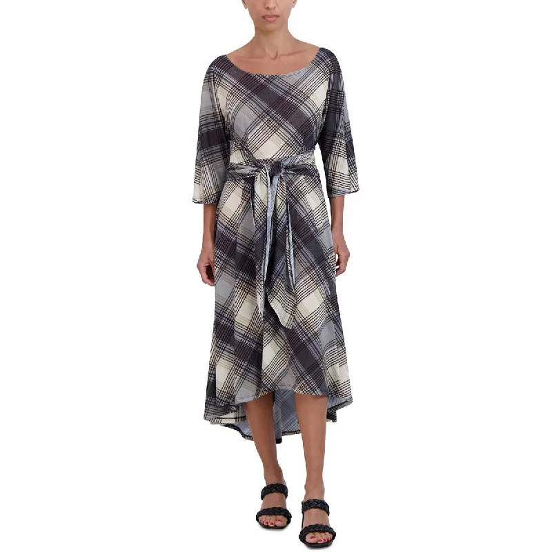 women's retro dressesSignature By Robbie Bee Womens Plaid Waist Tie Midi Dress