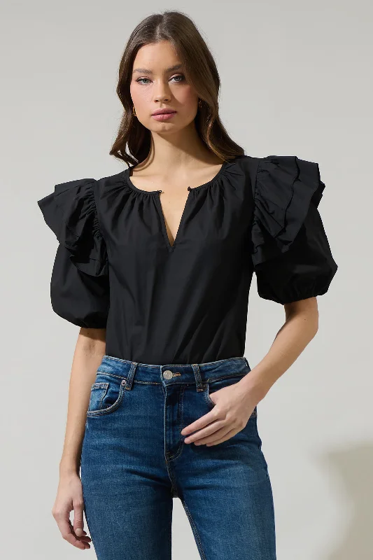 women's tops for those who want to stay cool and chic during warmer weatherFlores Poplin Ruffle Short Sleeve Top