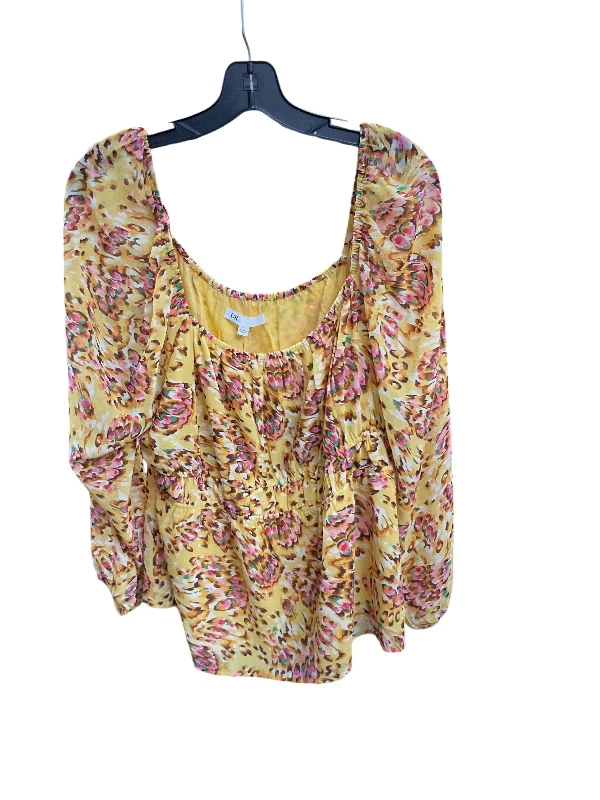 women's tops with ruffled hemsTop Long Sleeve By Dr2 In Yellow, Size: Xxl