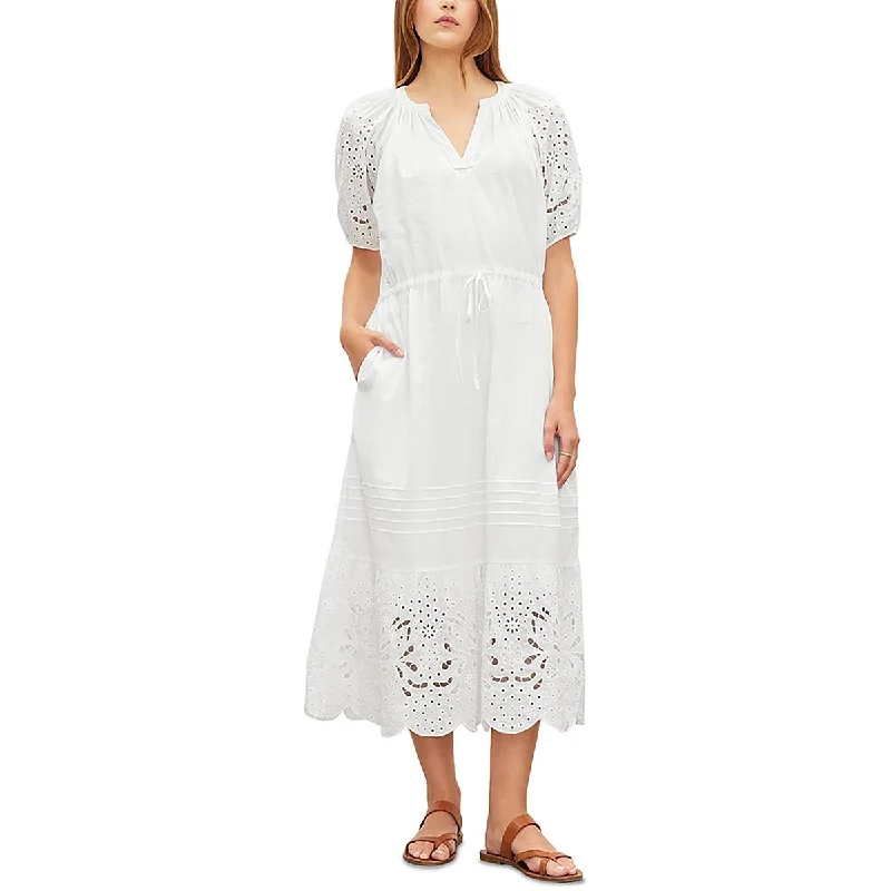 women's shift dressesVELVET BY GRAHAM & SPENCER Womens Eyelet Puff Sleeve Midi Dress