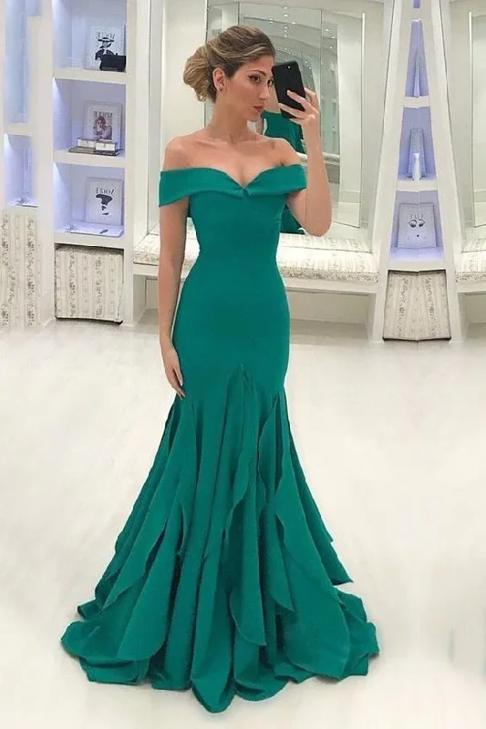 women's bridesmaid dressesGreen Off Shoulder Sleeveless Satin Prom Dresses Mermaid Evening Dresses  gh2368