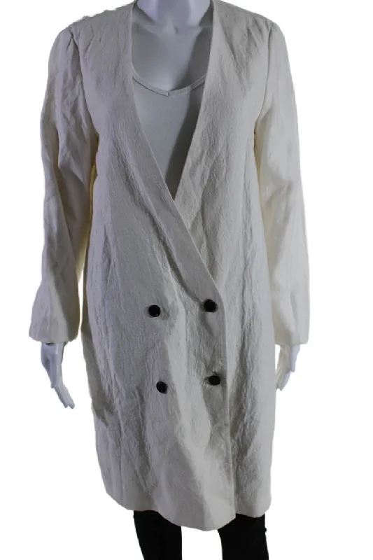 women's coats for statement-making outfitsRaquel Allegra Womens Textured Cotton Button Open Front Duster Coat Cream