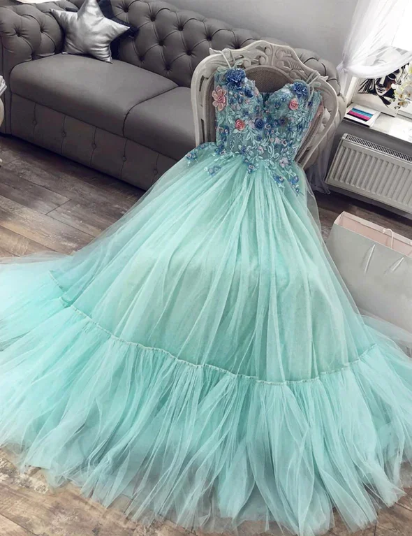 women's wedding guest dressesGreen tulle lace long prom dress evening dress  gh2210