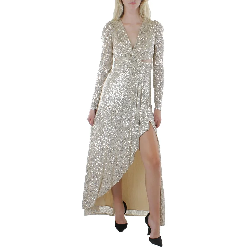 Velveteen DressIeena for Mac Duggal Womens Sequin Cut-Out Evening Dress