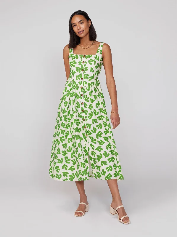 women's made-to-order dressesOlympia Leaf Print Midi Dress