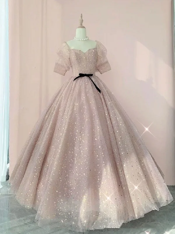 Button-Down DressChampagne tulle long prom dress, tulle long evening dress  gh2260