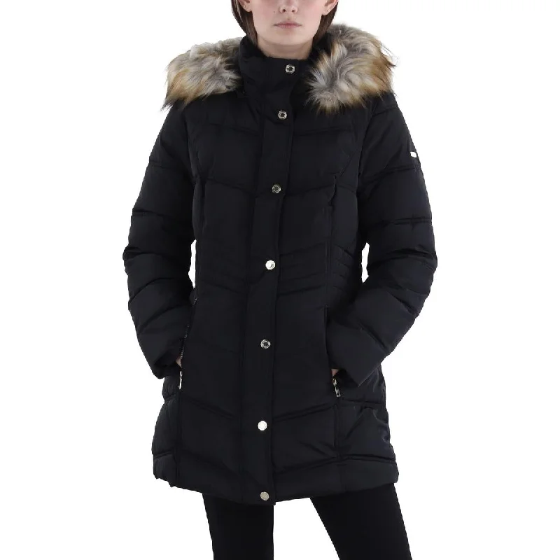 women's coats for breastfeeding mothersWomens Faux Fur Trim Hooded Puffer Jacket