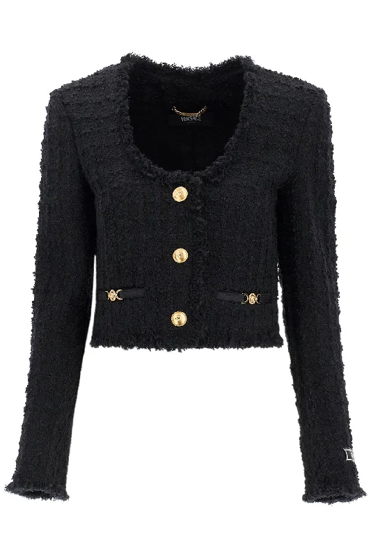 women's coats with fur collarsVersace Women's Short Tweed Heritage Jacket