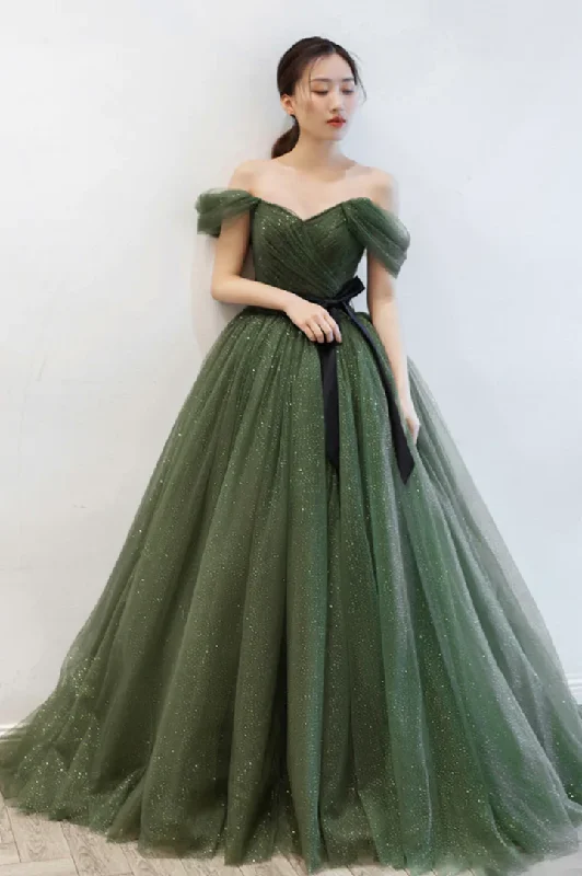 women's limited-edition dressesGreen tulle long prom dress A line evening dress  gh2275