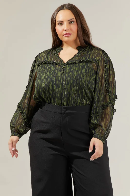 women's tops for those who value both quality and affordabilityMonte Verde Abstract Ventura Split Neck Button Blouse Curve