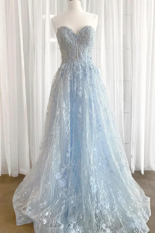 women's apple-shaped body dressesBlue tulle sequins long prom dress blue evening dress  gh2310