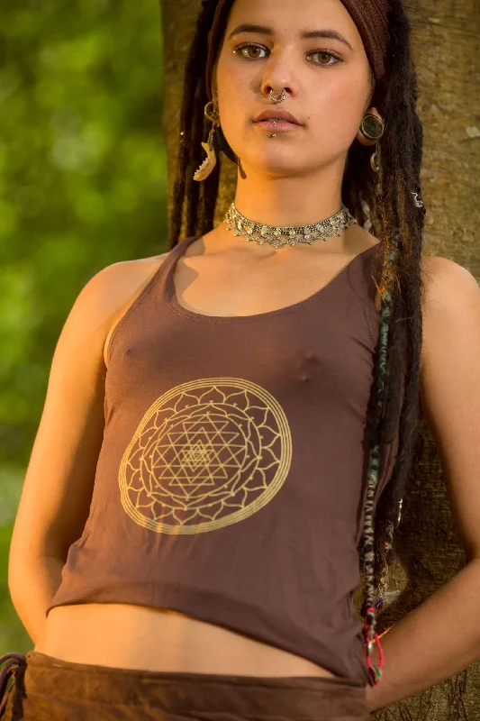 women's tops for those who want to create outfits that reflect their personal style and sense of fashionOpen Back Top - Brown Sri Yantra Top