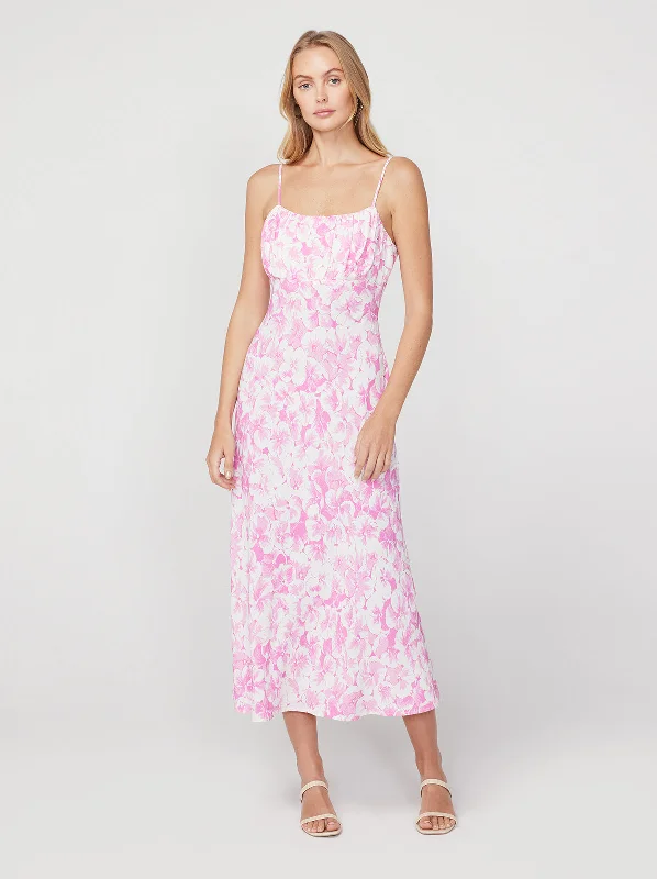 women's cotton dressesVelma Pink Pansy Print Midi Dress