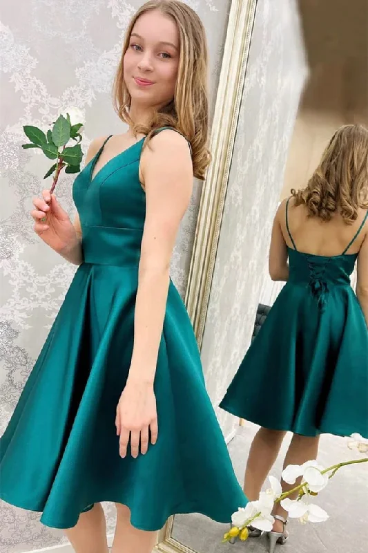 Empire DressCute V Neck Short Green Satin Prom Dress Homecoming Dress, V Neck Green Formal Graduation Evening Dress gh1755