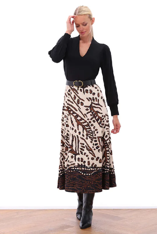 Peplum DressK Design Z119 Black Top & Brown Printed Midi Dress