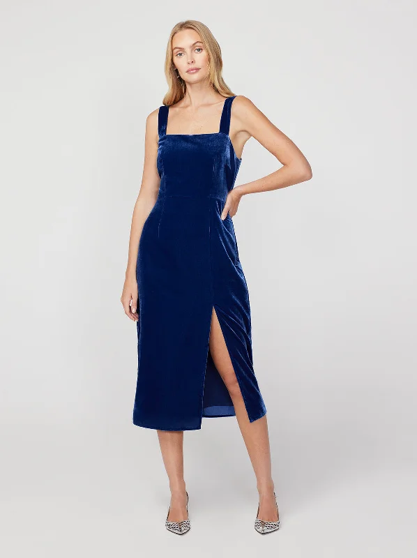 Zipper DressMara Navy Velvet Midi Dress