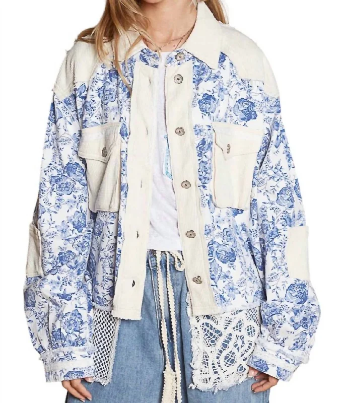 classic women's coatsThe Wildflower Jacket In Ivory/blue