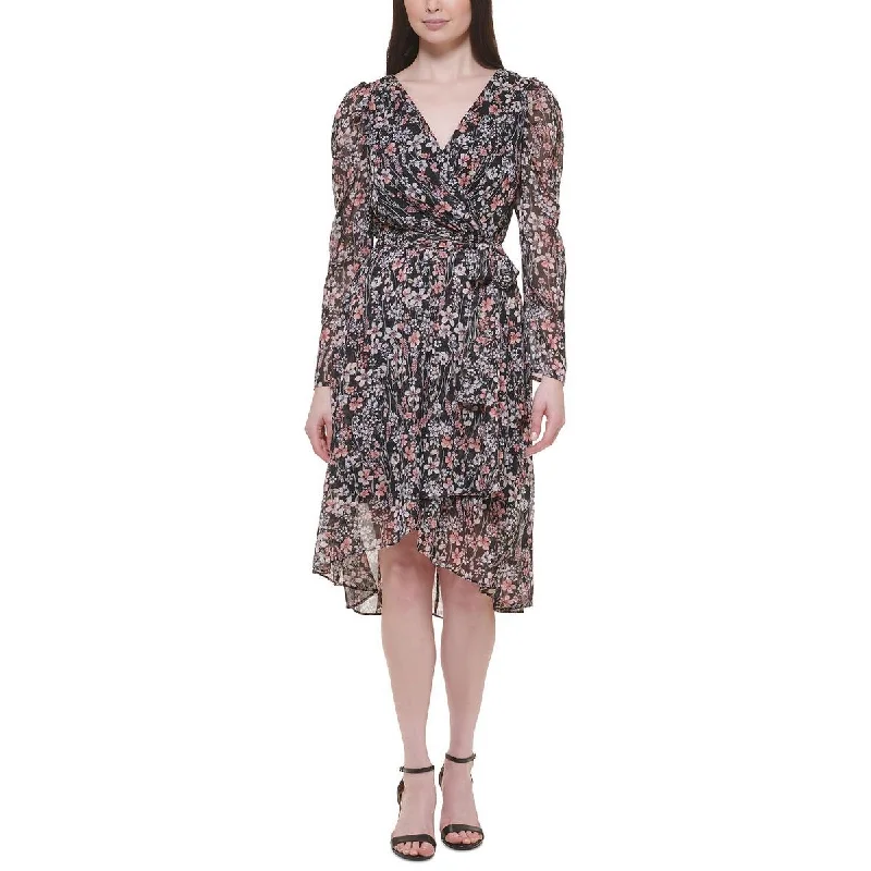 women's formal dressesTommy Hilfiger Womens Petites Chiffon Floral Midi Dress