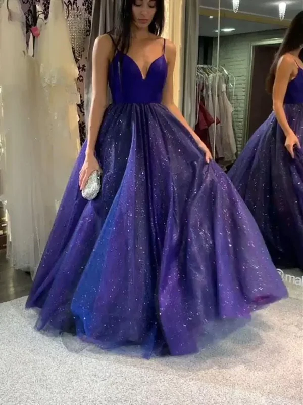 women's casual Friday dressesShiny V Neck Blue Long Prom Dresses, Bling Bling Blue Long Formal Evening Dresses  gh2170