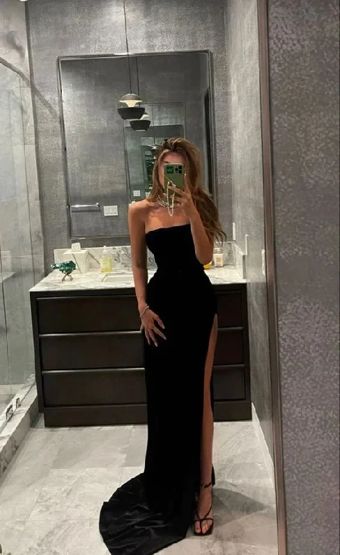 women's prom dressesMERMAID BLACK PROM DRESS LONG EVENING DRESS WITH SLIT gh2627