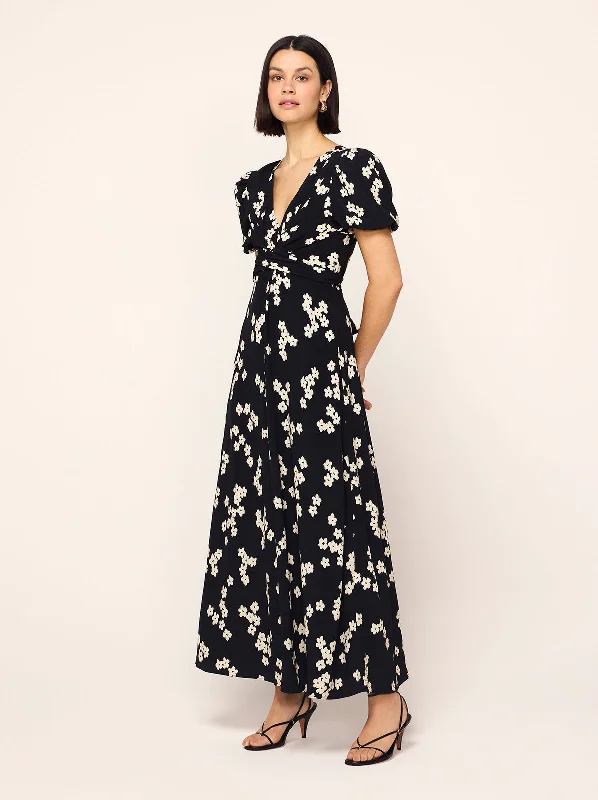 Evening DressBernice Black Blurred Floral Print Midi Dress