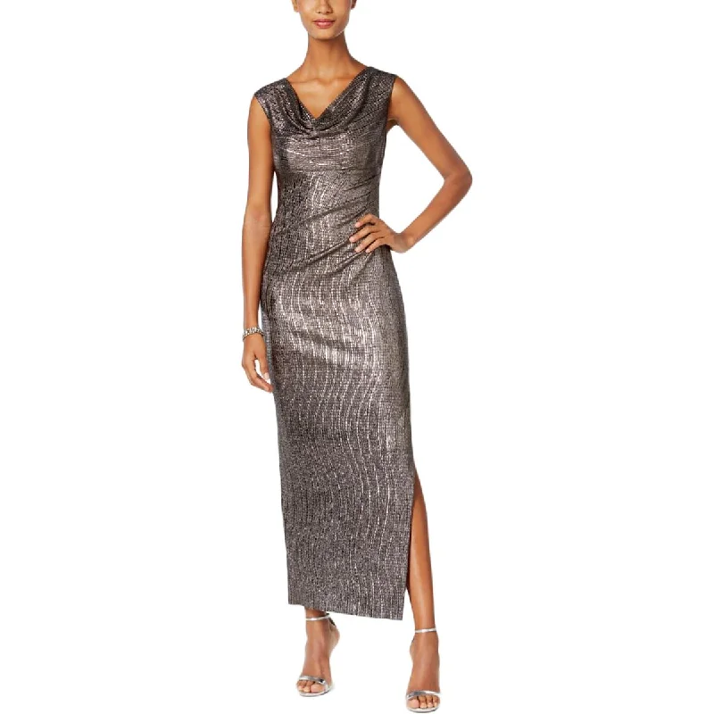 women's trendy dressesConnected Apparel Womens Petites Metallic Cowl Neck Evening Dress