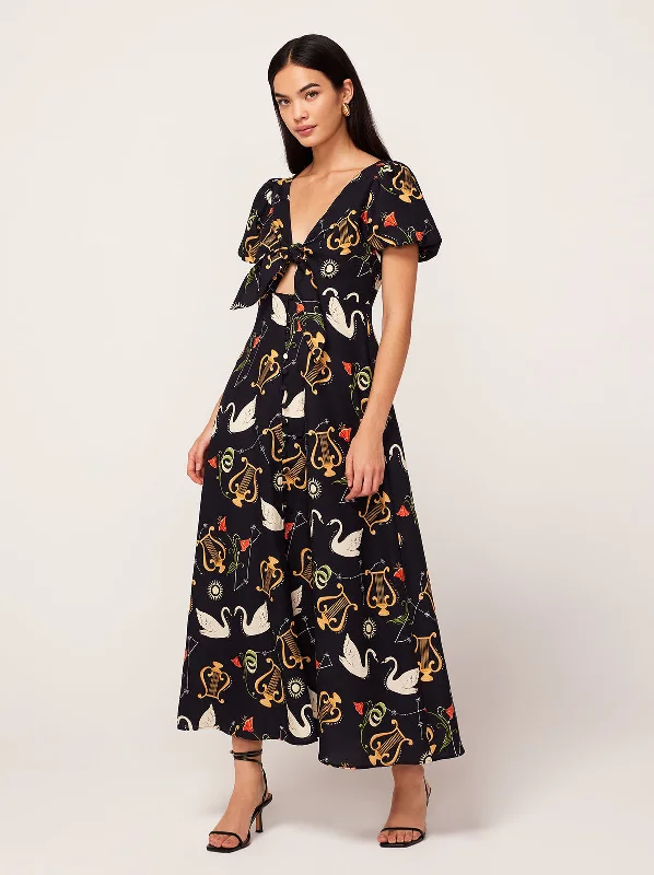 Glitter DressDanita Black Cygnus And Lyra Print Midi Dress