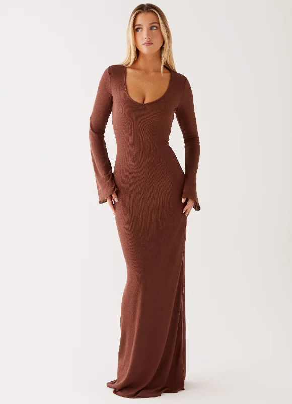 women's work dressesCosy Days Long Sleeve Maxi Dress - Brown