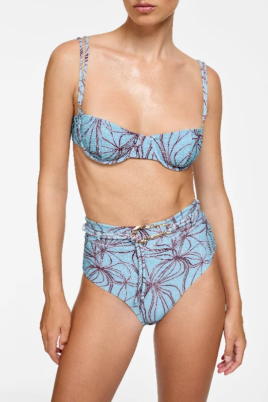 Ruffled Female SwimwearClaire Bottom - Denim Flower Lines